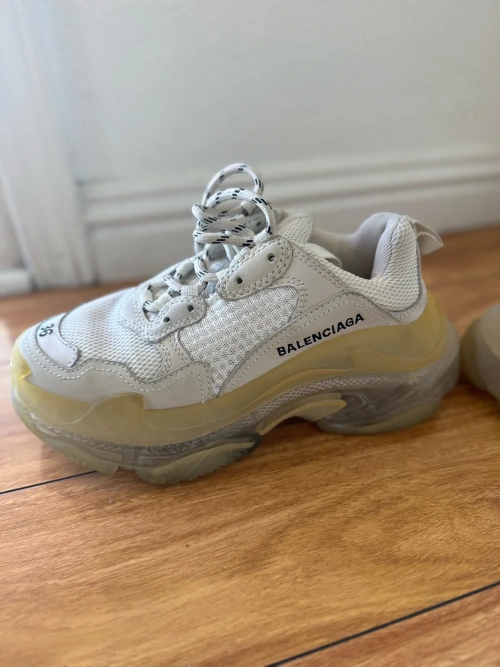 Balenciaga White Cream Triple S Mesh Leather Sneakers - Picture 8 of 10